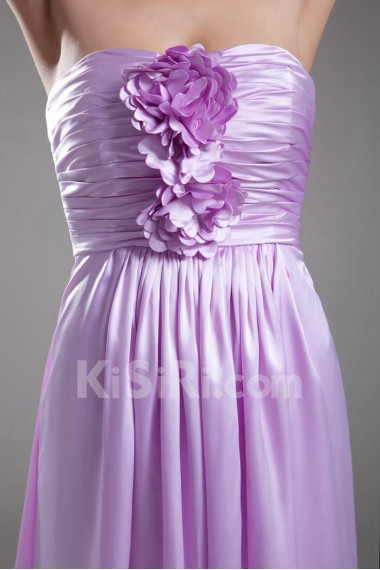 Satin Strapless A Line Dress with Hand-made Flower