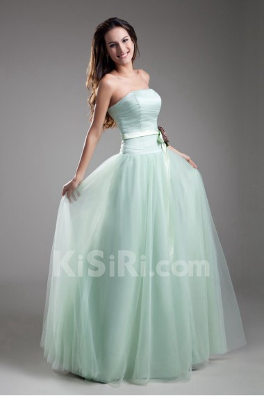 Net Strapless A Line Dress with Sash