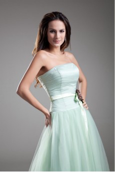 Net Strapless A Line Dress with Sash