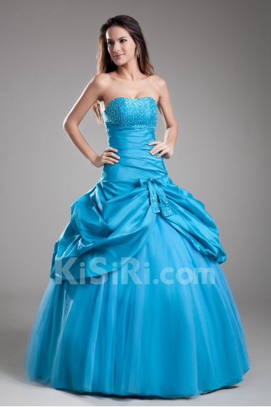 Taffeta Strapless Ball Gown with Embroidery