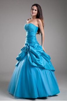 Taffeta Strapless Ball Gown with Embroidery