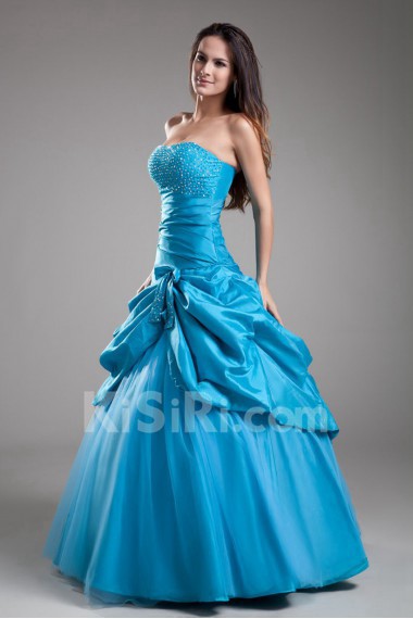 Taffeta Strapless Ball Gown with Embroidery