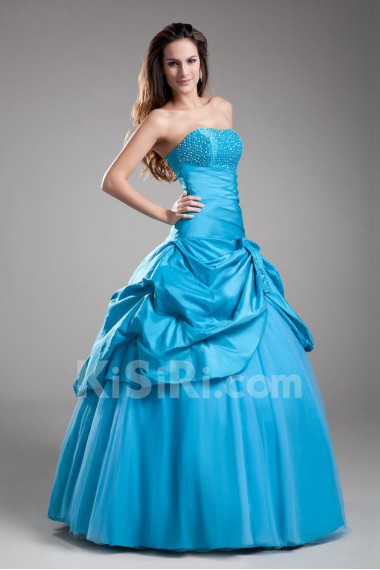 Taffeta Strapless Ball Gown with Embroidery