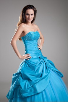 Taffeta Strapless Ball Gown with Embroidery