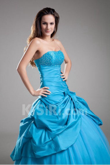 Taffeta Strapless Ball Gown with Embroidery