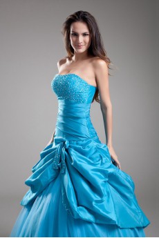 Taffeta Strapless Ball Gown with Embroidery