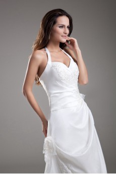 Taffeta Halter A Line Dress with Embroidery