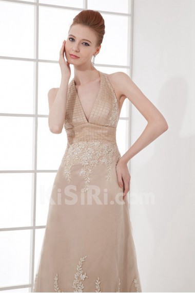 Organza V Neckline Empire Dress with Embroidery