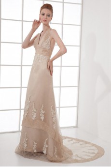 Organza V Neckline Empire Dress with Embroidery