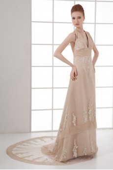 Organza V Neckline Empire Dress with Embroidery