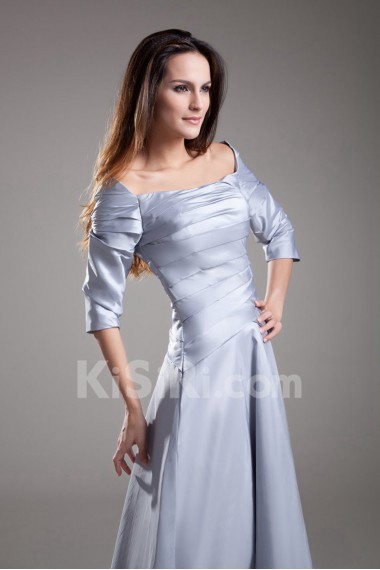 Satin Off-the-Shoulder A Line Dress with Three-quarter Sleeves