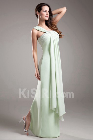 Chiffon One Shoulder Column Dress with Embroidery