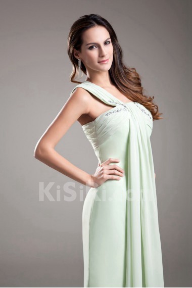 Chiffon One Shoulder Column Dress with Embroidery