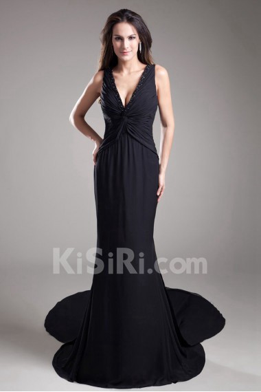 Chiffon V-Neck Sheath Dress with Embroidery