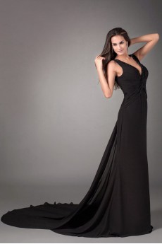 Chiffon V-Neck Sheath Dress with Embroidery