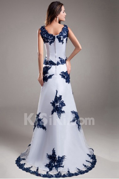 Organza Strapless A Line Dress with Embroidery