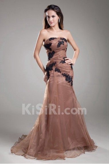 Organza Strapless Sheath Dress with Embroidery