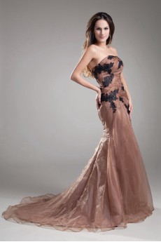 Organza Strapless Sheath Dress with Embroidery