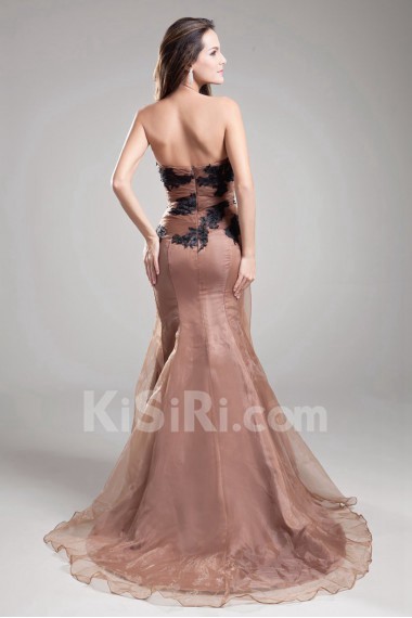 Organza Strapless Sheath Dress with Embroidery