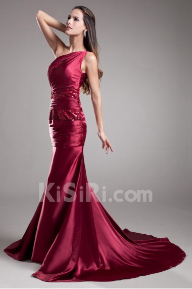 Satin Asymmetrical Sheath Dress with Embroidery