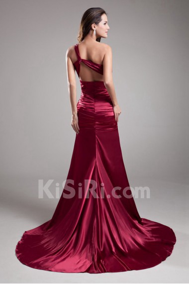 Satin Asymmetrical Sheath Dress with Embroidery