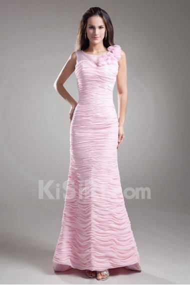 Chiffon Jewel Sheath Dress with Hand-made Flowers