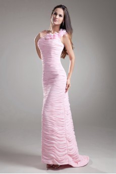 Chiffon Jewel Sheath Dress with Hand-made Flowers