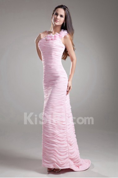 Chiffon Jewel Sheath Dress with Hand-made Flowers