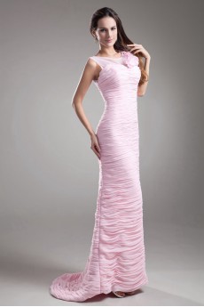 Chiffon Jewel Sheath Dress with Hand-made Flowers