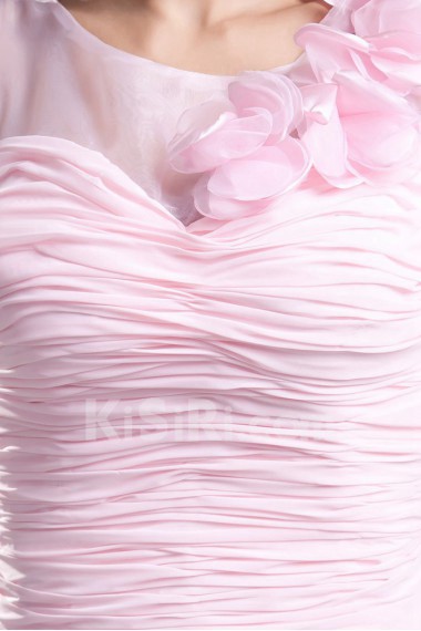 Chiffon Jewel Sheath Dress with Hand-made Flowers