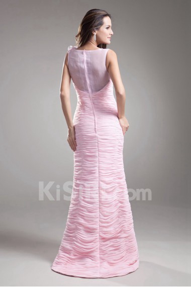 Chiffon Jewel Sheath Dress with Hand-made Flowers