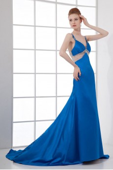 Satin V Neckline Column Beaded Dress