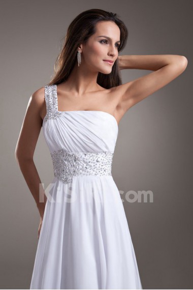 Chiffon One Shoulder Empire Dress with Embroidery