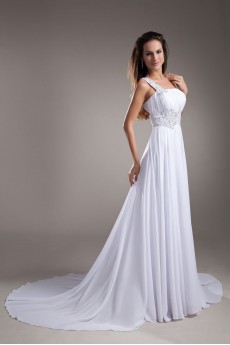 Chiffon One Shoulder Empire Dress with Embroidery