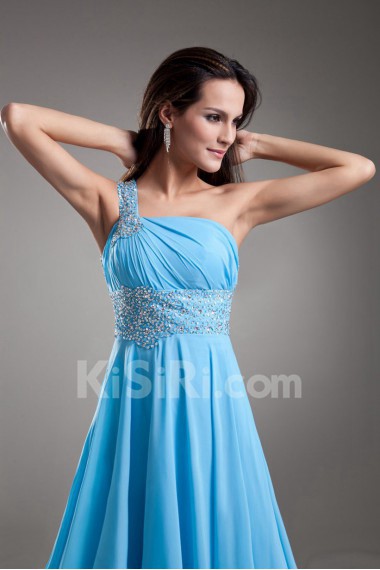 Chiffon One Shoulder Column Dress with Embroidery