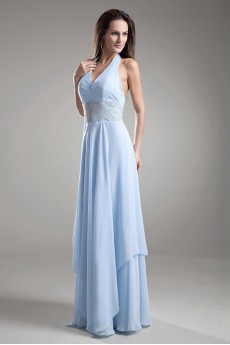 Chiffon V-Neck Column Dress with Embroidery