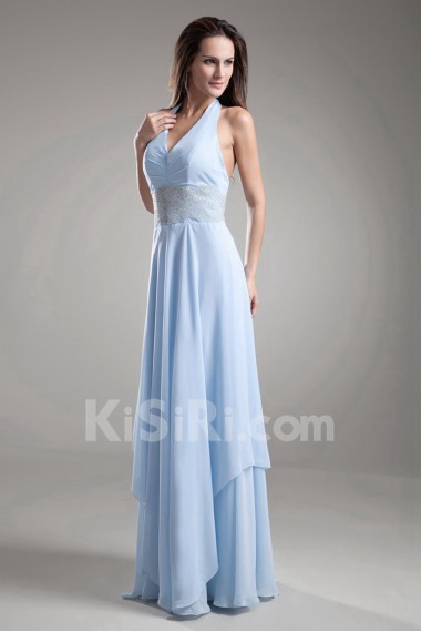 Chiffon V-Neck Column Dress with Embroidery