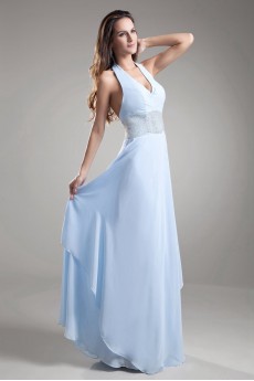 Chiffon V-Neck Column Dress with Embroidery