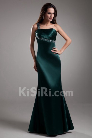 Satin One Shoulder Sheath Dress with Embroidery