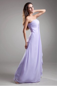 Chiffon One Shoulder A Line Dress with Embroidery