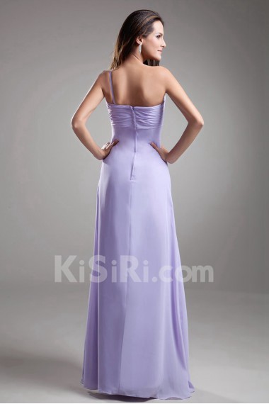 Chiffon One Shoulder A Line Dress with Embroidery