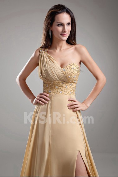 Chiffon One Shoulder A Line Dress with Embroidery