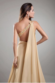 Chiffon One Shoulder A Line Dress with Embroidery