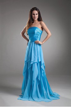 Chiffon Strapless A Line Dress with Directionally Ruched Bodice