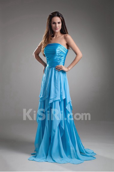 Chiffon Strapless A Line Dress with Directionally Ruched Bodice