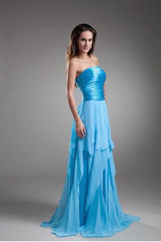 Chiffon Strapless A Line Dress with Directionally Ruched Bodice