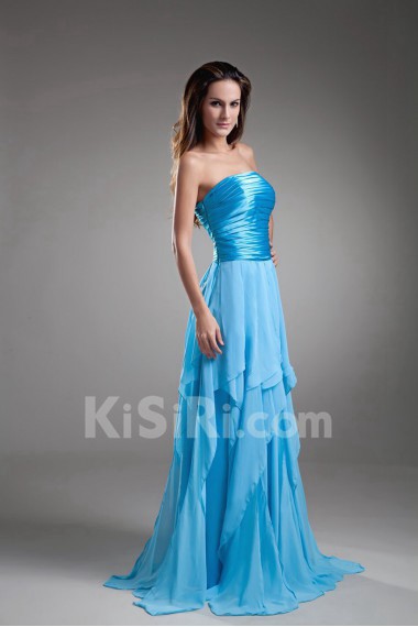 Chiffon Strapless A Line Dress with Directionally Ruched Bodice