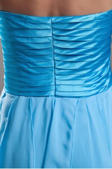 Chiffon Strapless A Line Dress with Directionally Ruched Bodice