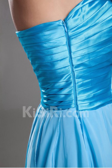 Chiffon Strapless A Line Dress with Directionally Ruched Bodice