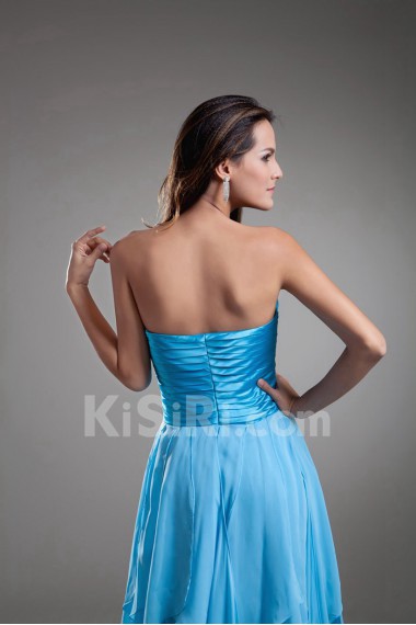 Chiffon Strapless A Line Dress with Directionally Ruched Bodice